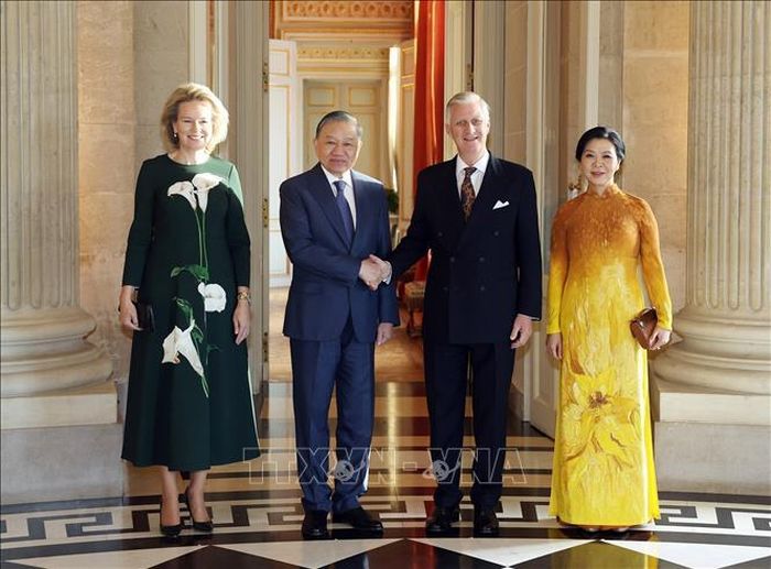 Tổng Bí thư, Chủ tịch nước Tô Lâm và Phu nhân hội kiến Nhà vua Vương quốc Bỉ Philippe và Hoàng hậu Mathilde. Ảnh: TTXVN