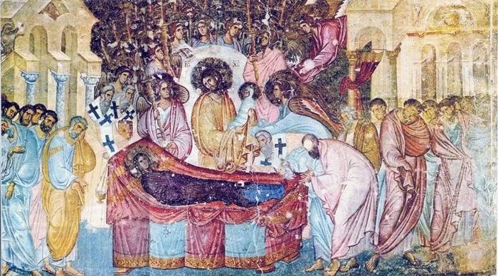 Bích họa “Sự an nghỉ của Đức Mẹ Maria”, một tác phẩm nổi bật của Sopoćani. Ảnh: Wikimedia Commons 