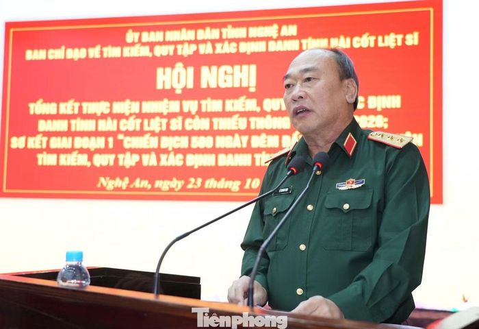 Thượng tướng Lê Quang Đạo - Phó Tổng Tham mưu trưởng Quân đội nhân dân Việt Nam, Ủy viên Ban Chỉ đạo quốc gia về tìm kiếm, quy tập và xác định danh tính hài cốt liệt sĩ - phát biểu tại Hội nghị.