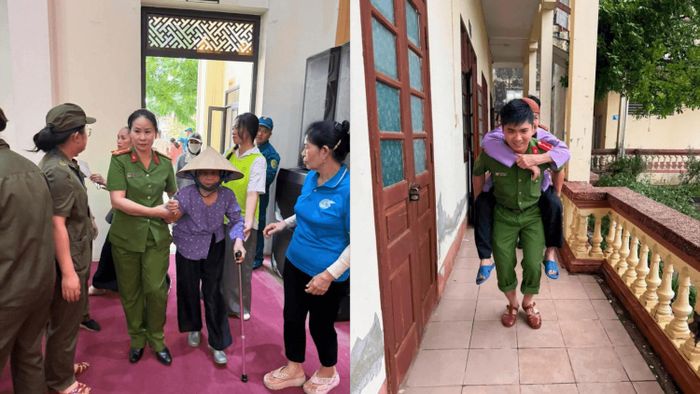 Cán bộ, chiến sĩ Công an thành phố Quảng Ninh hỗ trợ thân nhân liệt sĩ trong quá trình thu nhận mẫu ADN.
