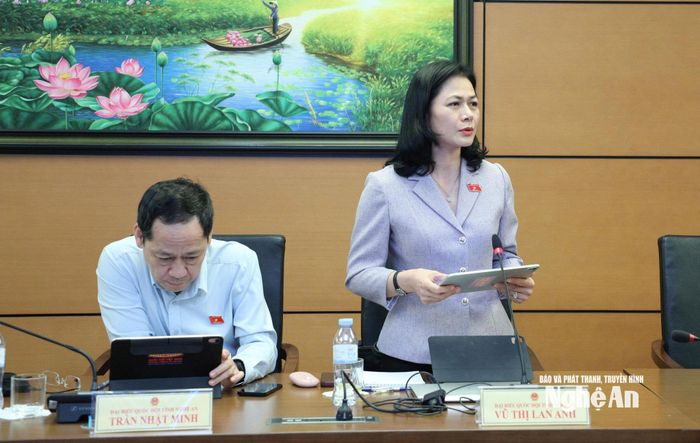 Đại biểu Vũ Thị Lan Anh - Ủy viên chuyên trách Ủy ban Công tác đại biểu của Quốc hội phát biểu thảo luận. Ảnh: Việt Anh