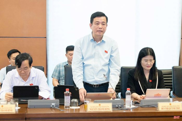 Đại biểu Nguyễn Thành Đồng - Ủy viên BTV Tỉnh ủy, Chủ tịch Ủy ban MTTQ tỉnh Hà Tĩnh tham gia thảo luận.