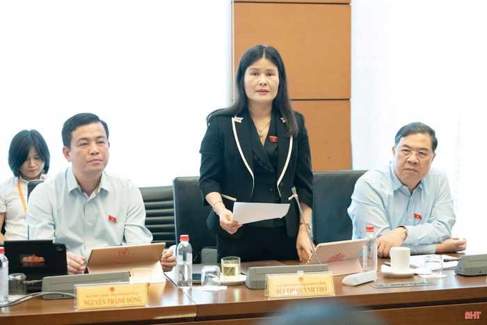 Đại biểu Bùi Thị Quỳnh Thơ - Phó Chủ nhiệm Ủy ban Công tác đại biểu của Quốc hội (Đoàn ĐBQH tỉnh Hà Tĩnh) góp ý tại phiên thảo luận tổ.