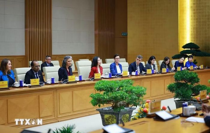 Bà Pauline Tamesis, Điều phối viên Thường trú Liên hợp quốc tại Việt Nam và Trưởng đại diện các tổ chức Liên hợp quốc tại Việt Nam tham dự buổi tiếp. Ảnh: Dương Giang – TTXVN