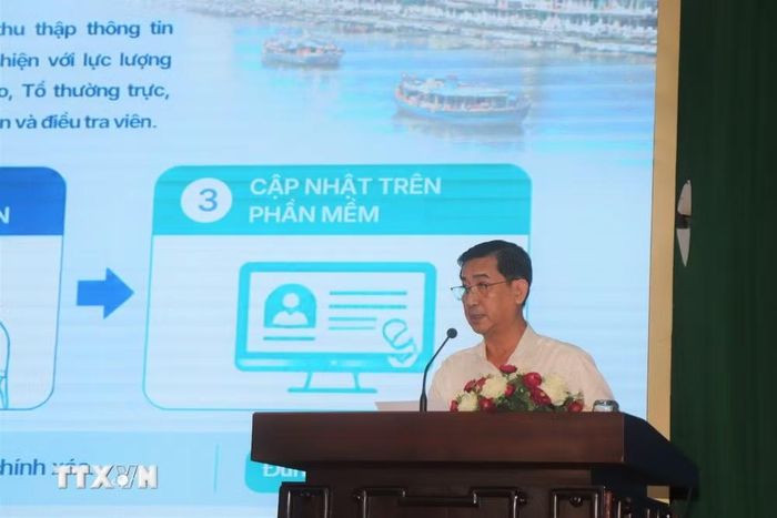 Ông Thiều Vĩnh An, Trưởng Thống kê thành phố Cần Thơ, báo cáo sơ bộ kết quả Tổng điều tra kinh tế năm 2026. (Ảnh: Thu Hiền/TTXVN)