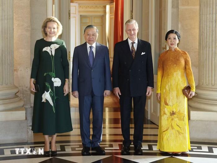Tổng Bí thư, Chủ tịch nước Tô Lâm và Phu nhân Ngô Phương Ly hội kiến Nhà Vua Bỉ Philippe và Hoàng hậu Mathilde. (Ảnh: Thống Nhất/TTXVN)