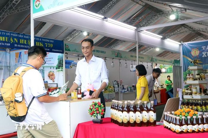 Khách tham quan hội chợ triển lãm sản phẩm công nghiệp nông thôn tiêu biểu khu vực phía Nam. (Ảnh: Thanh Vũ/TTXVN)