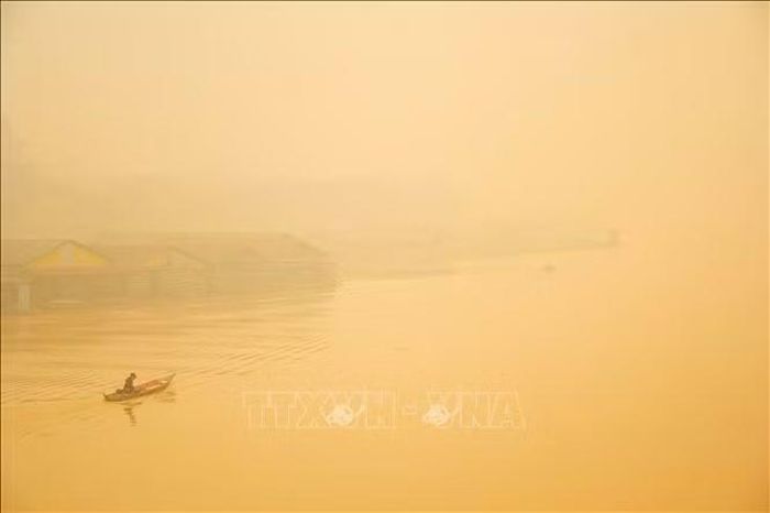 Khói mù từ các đám cháy rừng bao phủ tại khu vực Palangka Raya, Trung Kalimantan, Indonesia. Ảnh: THX/TTXVN phát