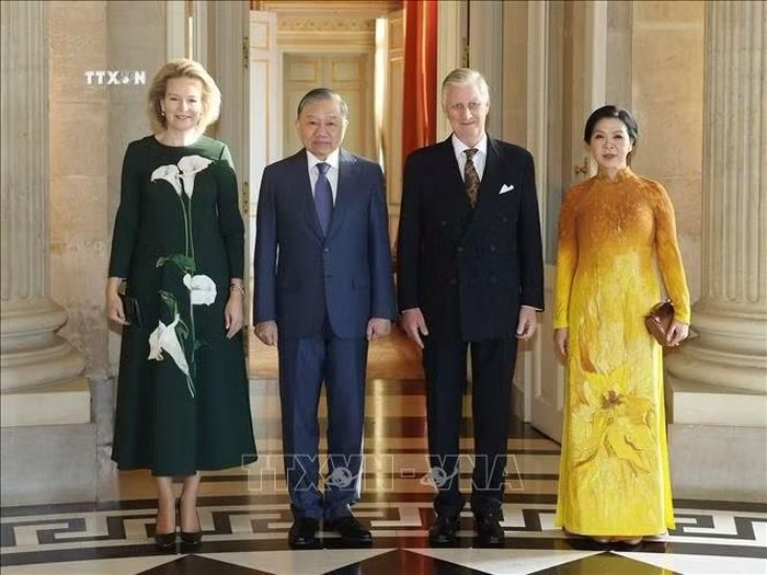 Tổng Bí thư, Chủ tịch nước Tô Lâm và Phu nhân Ngô Phương Ly hội kiến Nhà Vua Bỉ Philippe và Hoàng hậu Mathilde. Ảnh: Thống Nhất/TTXVN