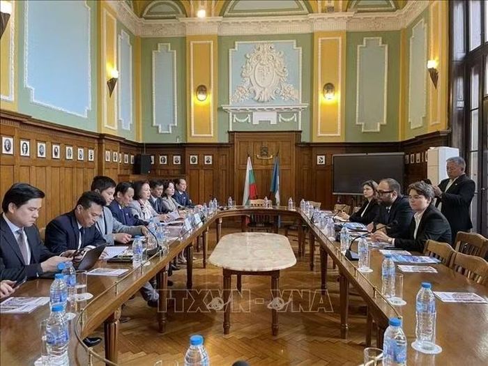 Đoàn công tác làm việc với chính quyền thành phố Plovdiv. Ảnh TTXVN phát