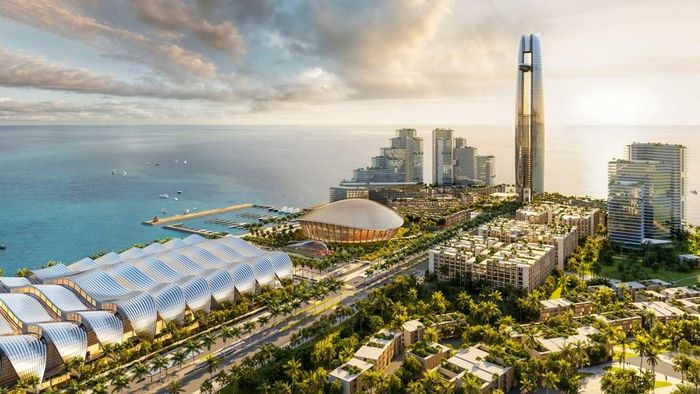 Phối cảnh cụm dự án phục vụ APEC 2027 đang được Sun Group cấp tập triển khai tại Phú Quốc. Ảnh: TTXVN phát