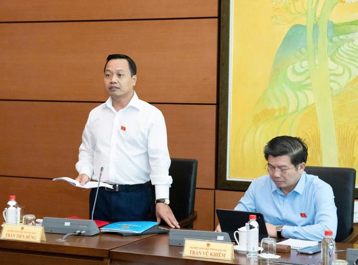 Đồng chí Trần Tiến Dũng, Ủy viên Ban Chấp hành Trung ương Đảng, Bí thư Tỉnh ủy, Trưởng Đoàn ĐBQH tỉnh phát biểu tại phiên thảo luận.