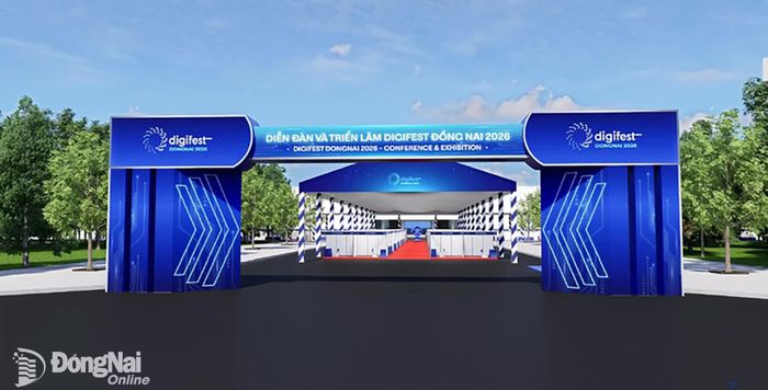 Mô phỏng cổng chào, không gian tổ chức diễn đàn và triển lãm DIGIFEST Đồng Nai 2026. Ảnh: Ban tổ chức cung cấp