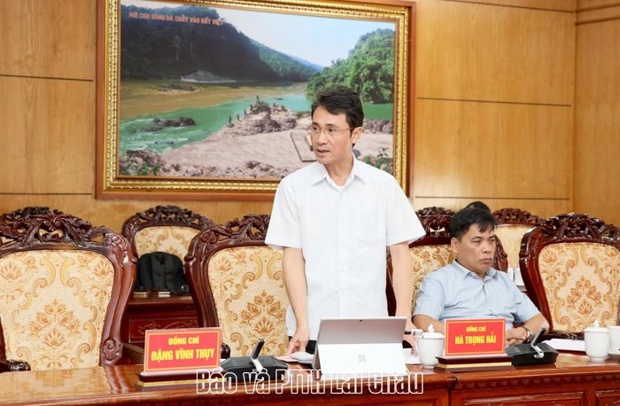 Đồng chí Hà Trọng Hải - Uỷ viên Ban Thường vụ Tỉnh uỷ, Phó Chủ tịch UBND tỉnh phát biểu tại cuộc họp.