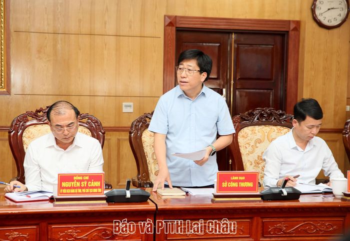 Lãnh đạo Sở Công thương báo cáo tình hình triển khai thực hiện các dự án năng lượng trên địa bàn tỉnh.