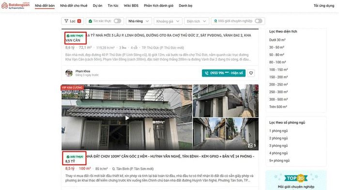 Tính năng tin đăng xác thực giúp người mua tiếp cận thông tin đáng tin cậy. Ảnh: Batdongsan.com.vn
