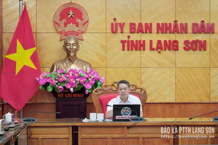 Đồng chí Đoàn Thanh Sơn, Phó Chủ tịch UBND tỉnh phát biểu tại điểm cầu tỉnh Lạng Sơn