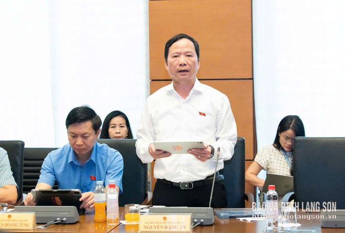 Đại biểu Nguyễn Đặng Ân, Tỉnh ủy viên, Phó Trưởng Đoàn đại biểu Quốc hội tỉnh phát biểu thảo luận tại tổ