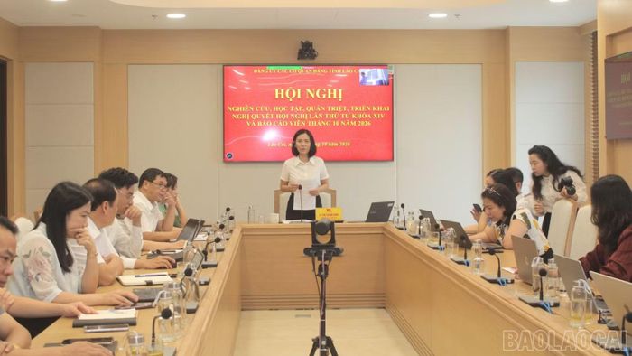 Đồng chí Lê Thị Thanh Bình - Phó Bí thư Đảng ủy Các cơ quan Đảng tỉnh phát biểu kết luận hội nghị.