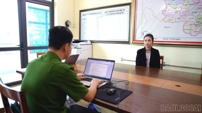 Đối tượng Nguyễn Thu Phương tại cơ quan Công an tỉnh Lào Cai.