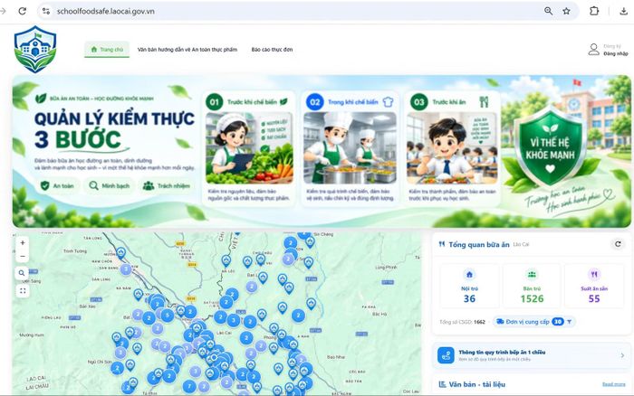 Giao diện Bản đồ an toàn thực phẩm trường học SchoolFoodSafe Map.
