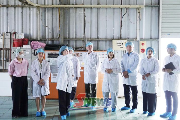 Đoàn kiểm tra công tác an toàn vệ sinh lao động tại phân xưởng của Công ty TNHH Satoen Việt Nam.