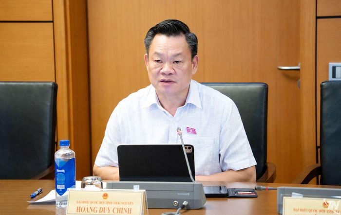 Đại biểu Hoàng Duy Chinh (Đoàn ĐBQH tỉnh Thái Nguyên), Ủy viên Trung ương Đảng, Phó Chủ tịch Thường trực Hội đồng Dân tộc của Quốc hội, thảo luận tại Tổ.