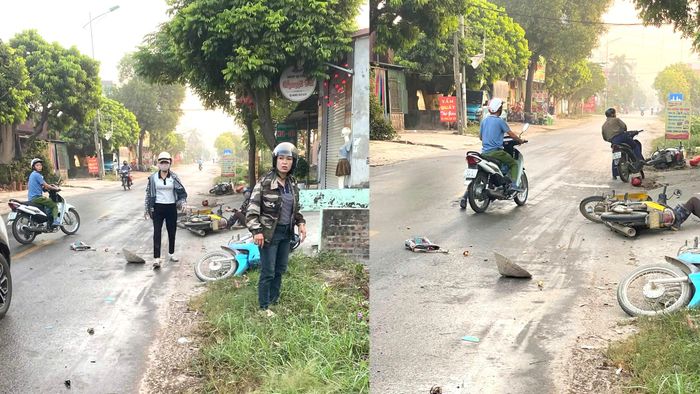 Hiện trường vụ tai nạn liên hoàn trên tỉnh lộ 383.
