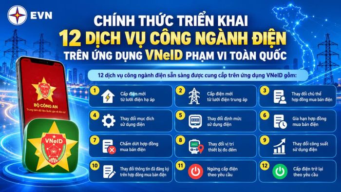Chính thức triển khai 12 dịch vụ công ngành điện trên ứng dụng VNeID.