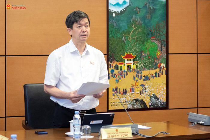 Trưởng Đoàn đại biểu Quốc hội tỉnh An Giang Lê Quang Tùng điều hành phiên thảo luận tổ. Ảnh: Mạnh Hưng