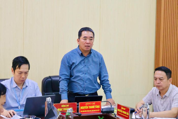 Phó Giám đốc Sở Văn hóa, Thể thao và Du lịch thành phố Quảng Ninh Nguyễn Thanh Tùng - Trưởng đoàn công tác phát biểu tại cuộc làm việc
