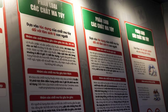 Các thông tin cũng như các mẫu vật mô phỏng các loại ma túy tại “Không gian học tập cộng đồng về phòng, chống ma túy”.