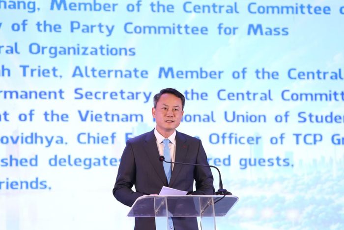 Bí thư Trung ương Đoàn, Chủ tịch Hội Liên hiệp Thanh niên Việt Nam Nguyễn Kim Quy phát biểu tại diễn đàn.