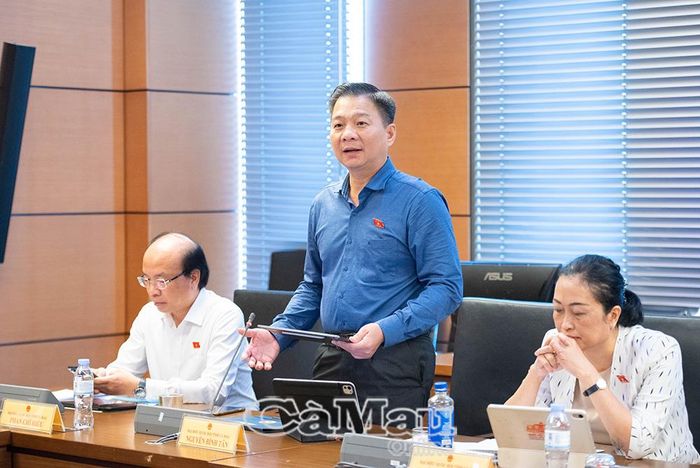 Đại biểu Nguyễn Bình Tân, Uỷ viên Ban Thường vụ Tỉnh uỷ, Phó Trưởng đoàn chuyên trách Đoàn đại biểu Quốc hội tỉnh Cà Mau, Uỷ viên Uỷ ban Khoa học, Công nghệ và Môi trường của Quốc hội, phát biểu tại thảo luận tổ.