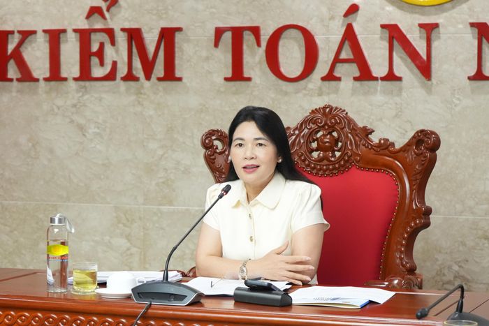 Phó Tổng Kiểm toán nhà nước Hà Thị Mỹ Dung chủ trì cuộc họp. Ảnh: M. Thúy
