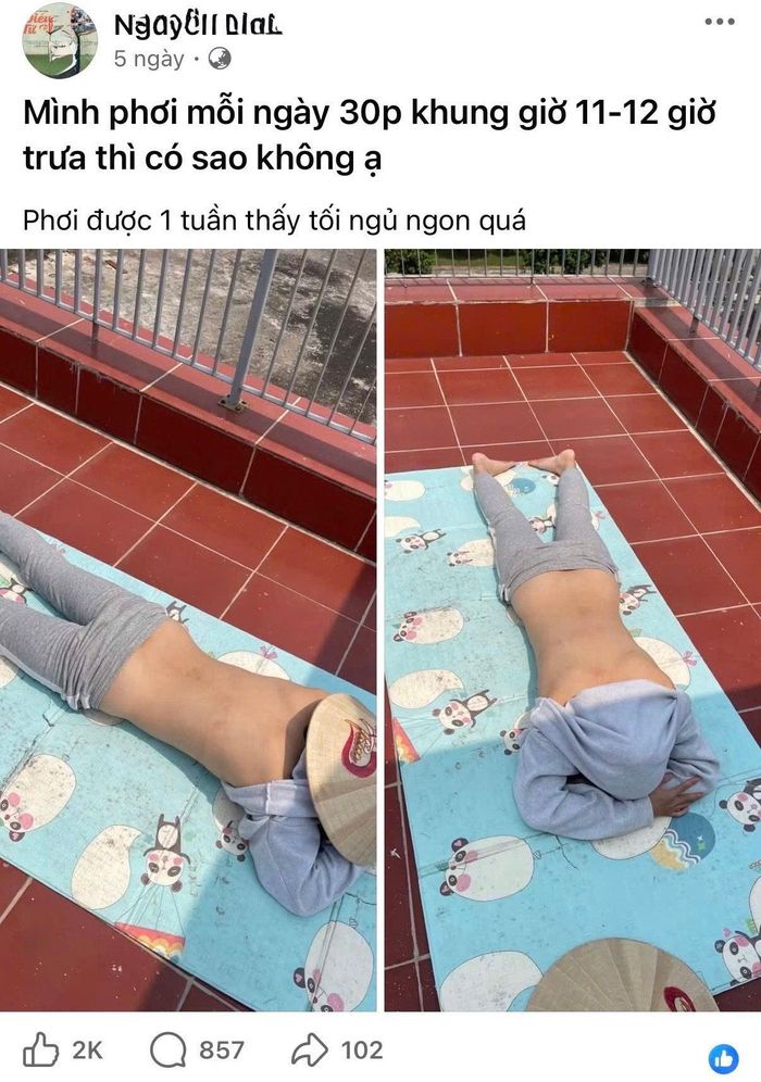 Hình ảnh người dân nằm phơi nắng được chia sẻ trên mạng xã hội. Ảnh chụp màn hình