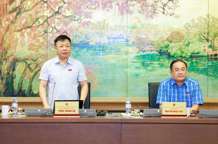 Phó trưởng Đoàn chuyên trách, Đoàn đại biểu Quốc hội thành phố Trần Thanh Hà phát biểu tại phiên thảo luận. Ảnh: Văn Tuyến