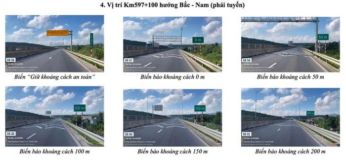 Cả 4 vị trí trên cao tốc Bắc - Nam dự kiến xử phạt lỗi không giữ khoảng cách đều đã có đầy đủ biển báo, vạch sơn. (Ảnh Cục Đường bộ VN)