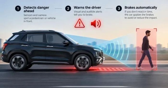  Hệ thống AEB sử dụng camera và cảm biến nhằm đo lường mức độ nguy hiểm của tình huống. Ảnh minh họa: Cartoq. 
