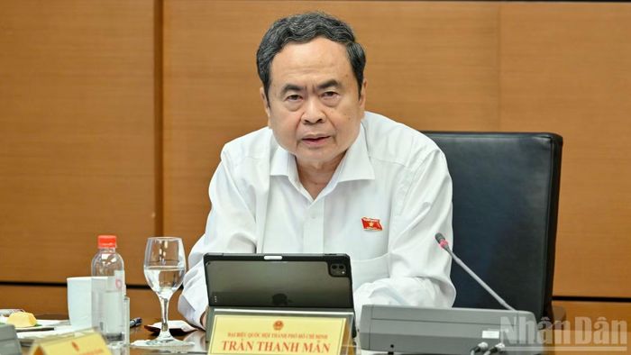 Chủ tịch Quốc hội Trần Thanh Mẫn phát biểu tại tổ. (Ảnh: THỦY NGUYÊN)