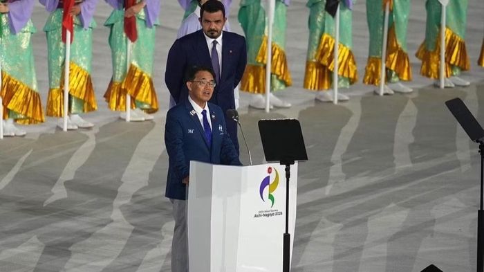 Ông Ōmura Hideaki, Thống đốc tỉnh Aichi, Trưởng Ban tổ chức Đại hội phát biểu. (Ảnh: Ban tổ chức)