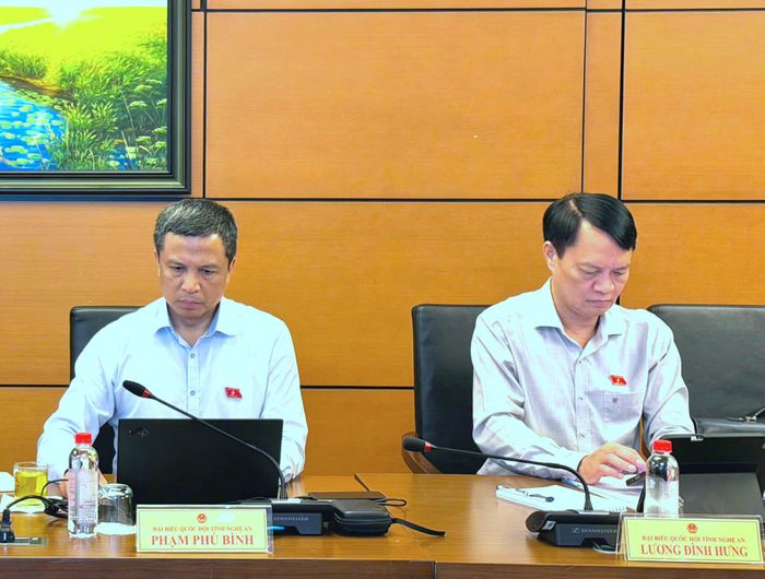 Thiếu tướng Lương Đình Hưng (bên phải) tại phiên họp sáng 24-10.
