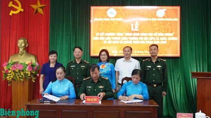Đồn Biên phòng Xuân Trường, Bộ đội Biên phòng tỉnh Cao Bằng ký kết nghĩa với Hội Liên hiệp Phụ nữ xã Nguyên Bình và ký kết chương trình “Đồng hành cùng phụ nữ biên cương” với Hội Liên hiệp Phụ nữ hai xã Xuân Trường, Khánh Xuân, tỉnh Cao Bằng giai đoạn 2026-2030. Ảnh: Hoàng Văn Khải