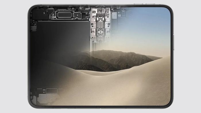 Bản lề của iPhone Duo nằm ngay bên dưới phần giữa của màn hình bên trong. Ảnh: Apple