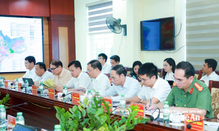 Lãnh đạo Ban Tổ chức Tỉnh ủy, UBND tỉnh và các ban, sở, ngành tại cuộc làm việc. Ảnh: Thành Duy
