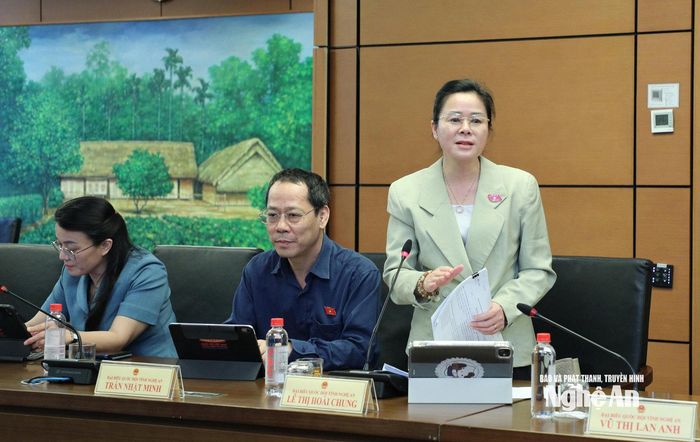 Đại biểu Lê Thị Hoài Chung - Giám đốc Sở Y tế tham gia thảo luận tổ. Ảnh: Việt Anh