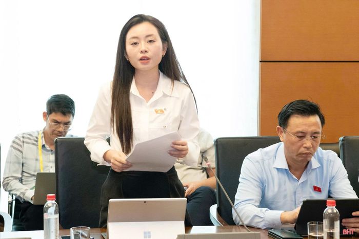 Đại biểu Nguyễn Hà My - Thanh tra viên, Thanh tra tỉnh (Đoàn ĐBQH tỉnh Hà Tĩnh) tham gia thảo luận.