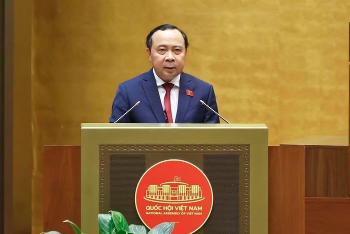 Bộ trưởng Bộ Khoa học và Công nghệ Vũ Hải Quân, thừa ủy quyền của Thủ tướng Chính phủ trình bày Tờ trình về dự án Luật sửa đổi, bổ sung một số điều của Luật Sở hữu trí tuệ. (Ảnh: Doãn Tấn/TTXVN)