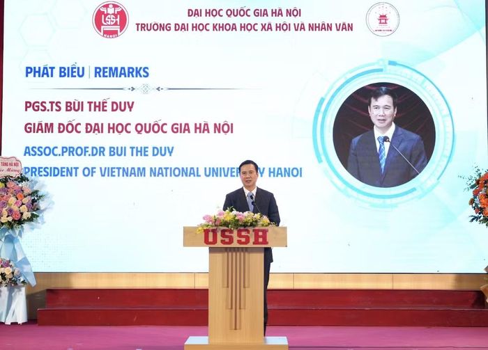 Giám đốc Đại học Quốc gia Hà Nội Bùi Thế Duy phát biểu tại sự kiện. (Ảnh: Vietnam+)