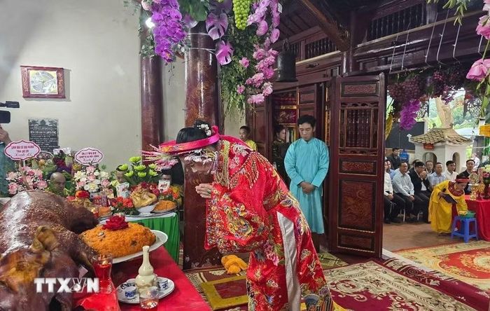 Lễ tế Nhị vị Thánh Cô tại Đền Đôi Cô, phường Cam Đường, tỉnh Lào Cai. (Ảnh: Hương Thu/TTXVN)